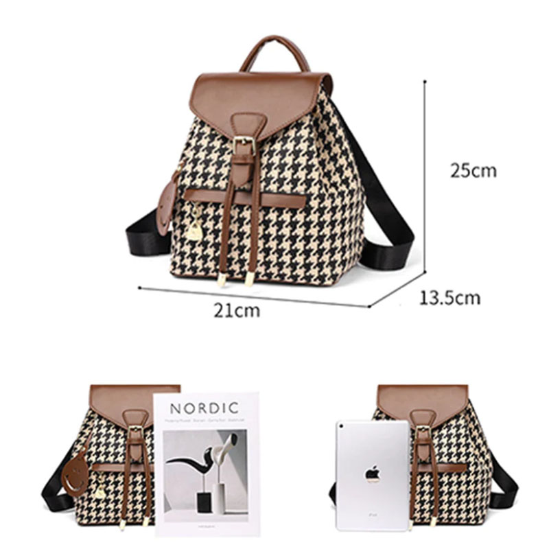 Dames Rugzak met Houndstooth Patroon Trendy en Veelzijdig