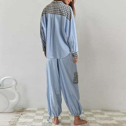Geruite Pyjamaset voor Vrouw Casual Chic Losse Delen