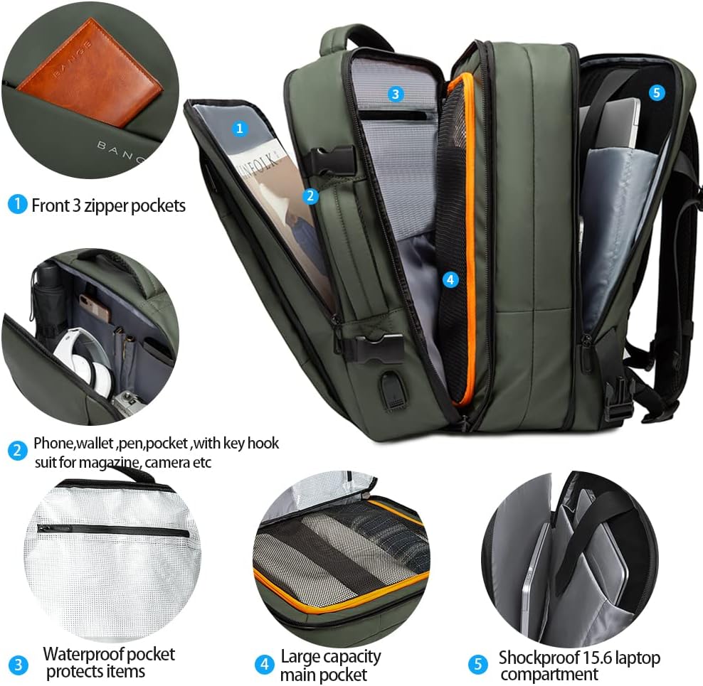Reisrugzak Waterdicht 26-45L met Laptopvak en Handvat