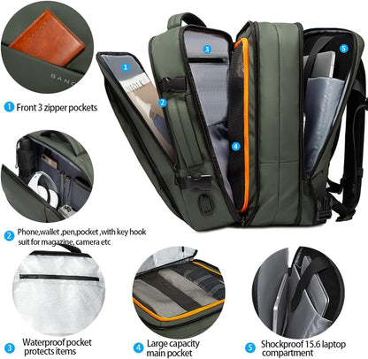 Reisrugzak Waterdicht 26-45L met Laptopvak en Handvat