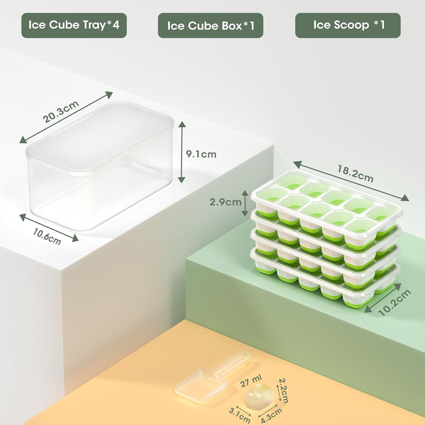 Silicone IJsblokjesvormen Set met Bak voor Eenvoudig Opbergen