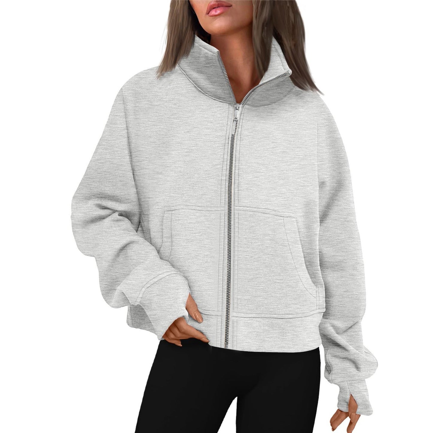 Dames Vest met Rits en Hoge Kraag Trendy Basic Stijl Salie
