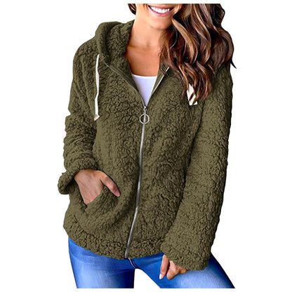 Dames Fleece Hoodie Rits Zakken Elegant Zwart - Mode Vibes