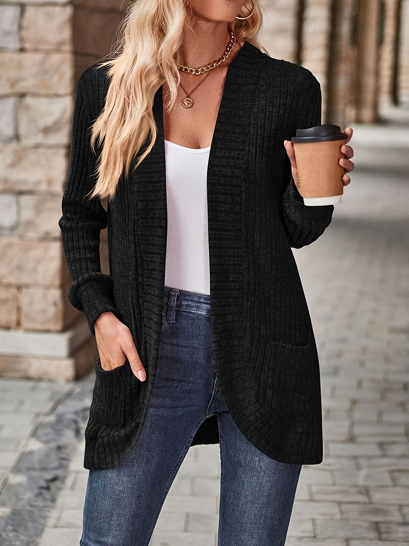 Dames Casual Gebreid Fleecevest met Lange Mouwen