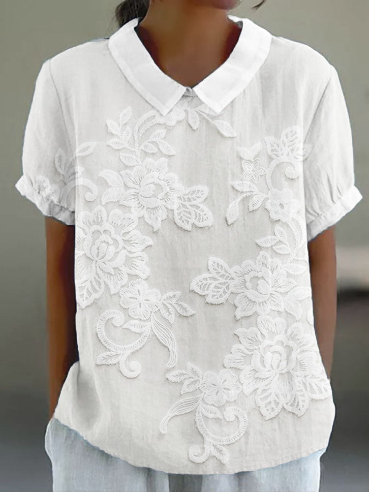 Clarette | Camicia Donna Vintage Stampata con Ricami Floreali 1