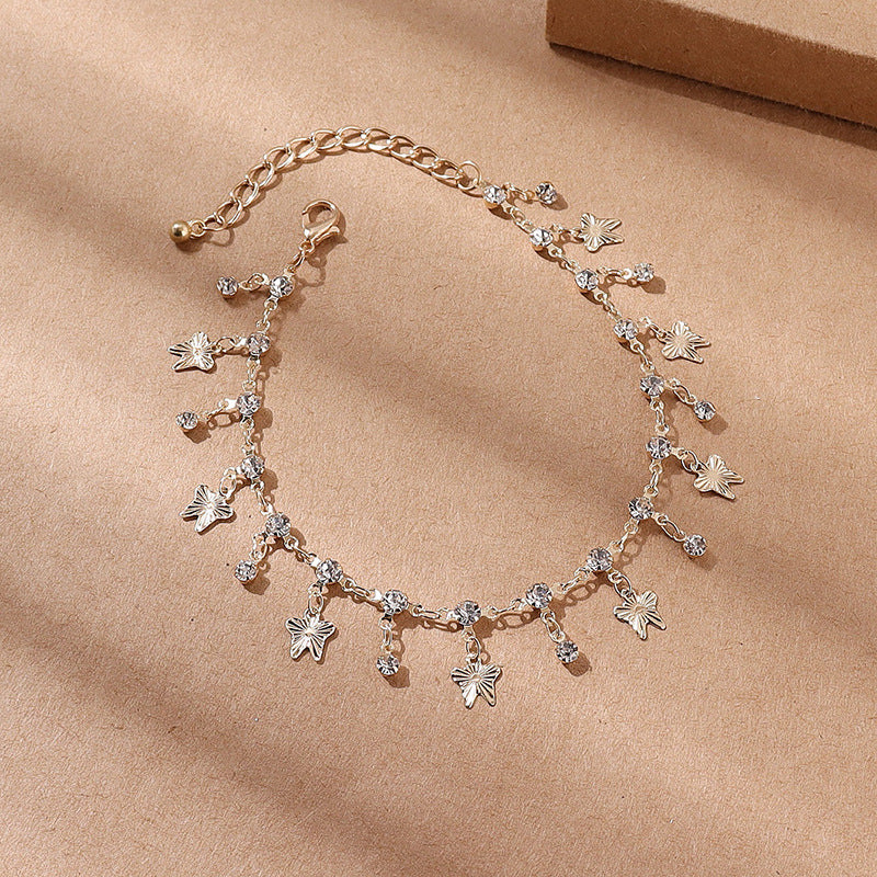 Dames Enkelbandje met Vlinders en Glitter Steentjes