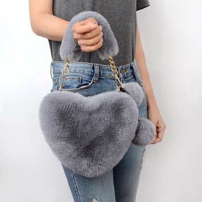 Dames Plush Handtas Hartvorm Met Ketting Detail