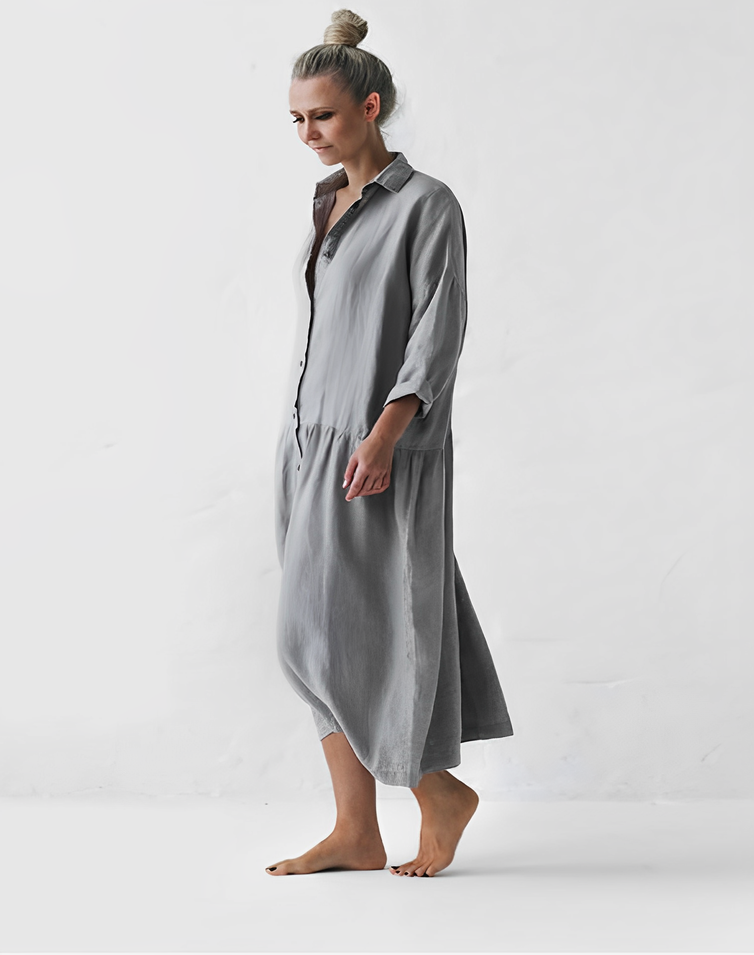 Grijze Jurk Stijlvol Elegante Vrouwelijke Jurk - Mode Vibes