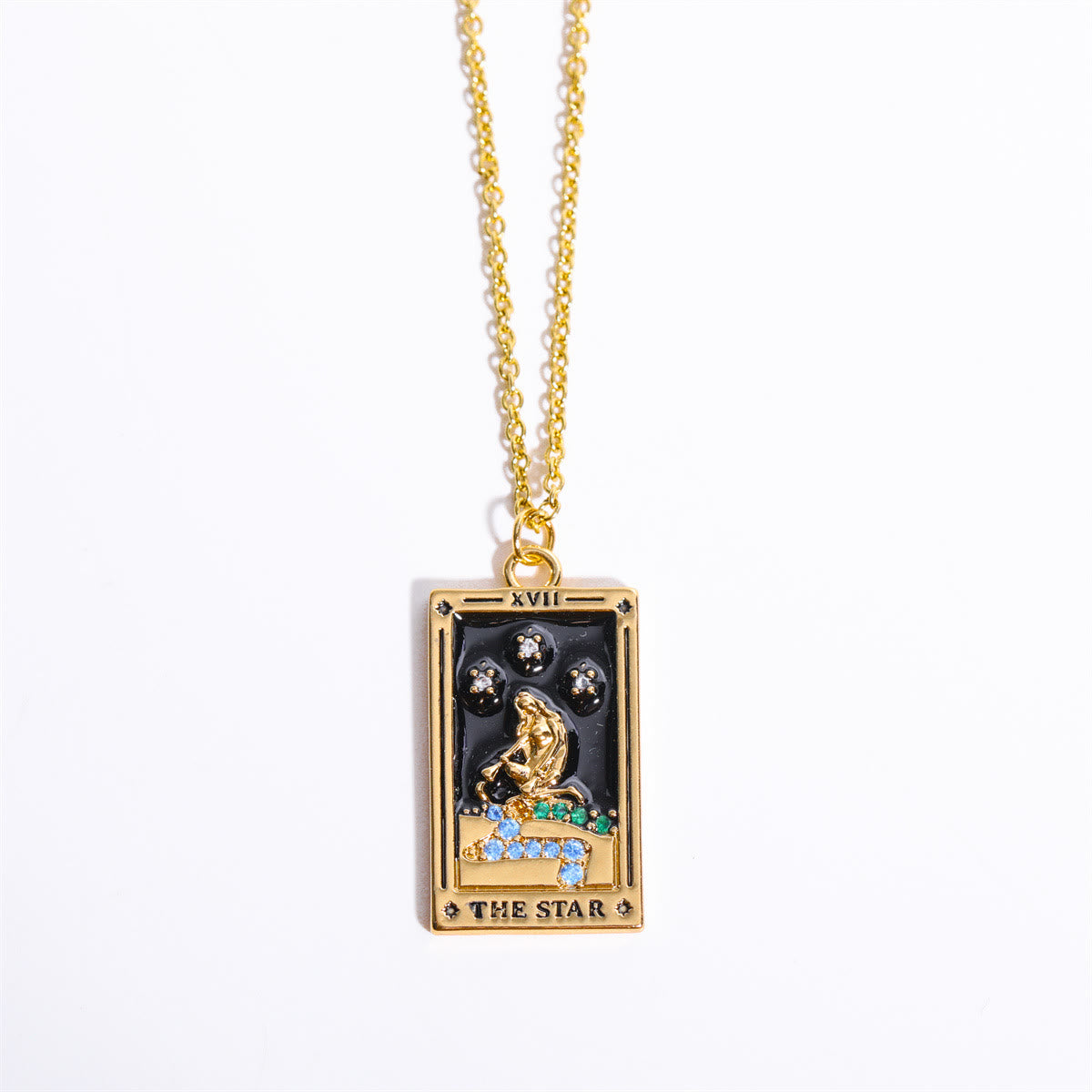 Gouden Tarot Oorhanger Druppel Ketting Zirkonia