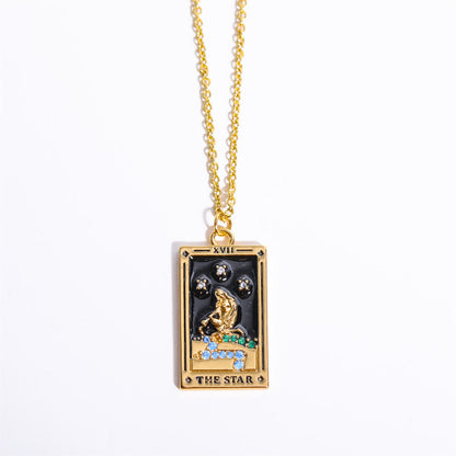 Gouden Tarot Oorhanger Druppel Ketting Zirkonia