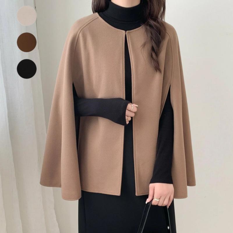 Dames Wollen Cape Jas Stijlvol Elegante Zwart