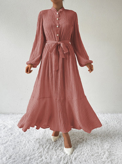Vrouwelijke Jurk met Lange Mouwen en Taille Accent