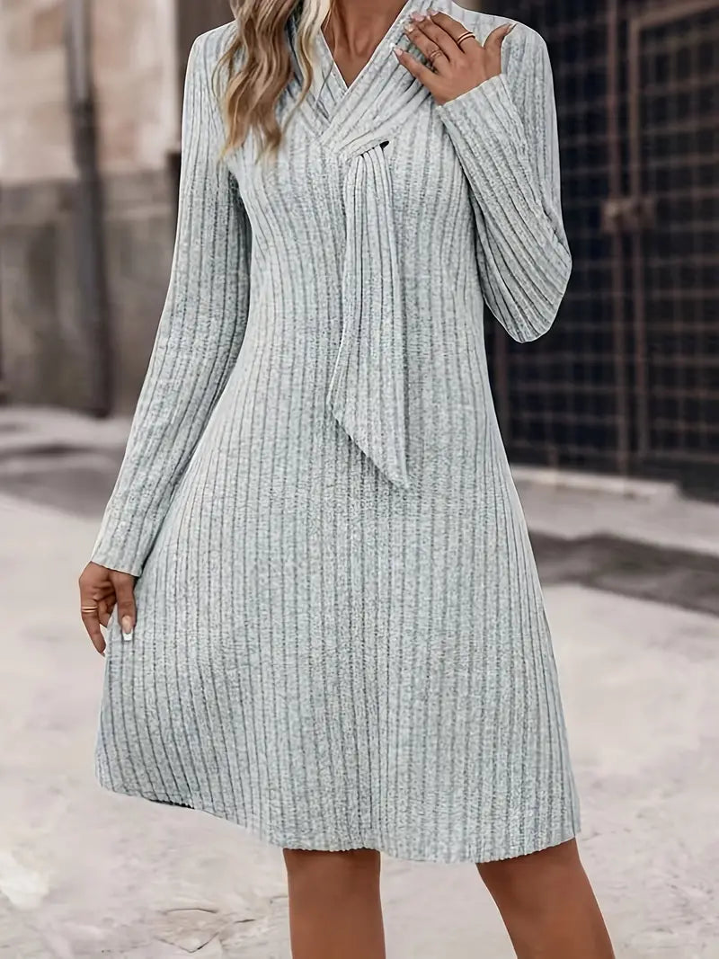 Gebreide Jurk Lange Mouwen Elegante Vrouwelijke Stijl