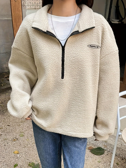 Pullover Sweatshirt Effen met Ritssluiting voor Dames