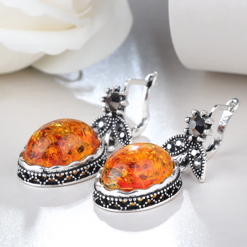 Retro Oorbellen Bloemen Amber Vintage Stijl