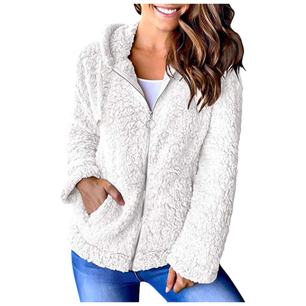Dames Fleece Hoodie Rits Zakken Elegant Zwart