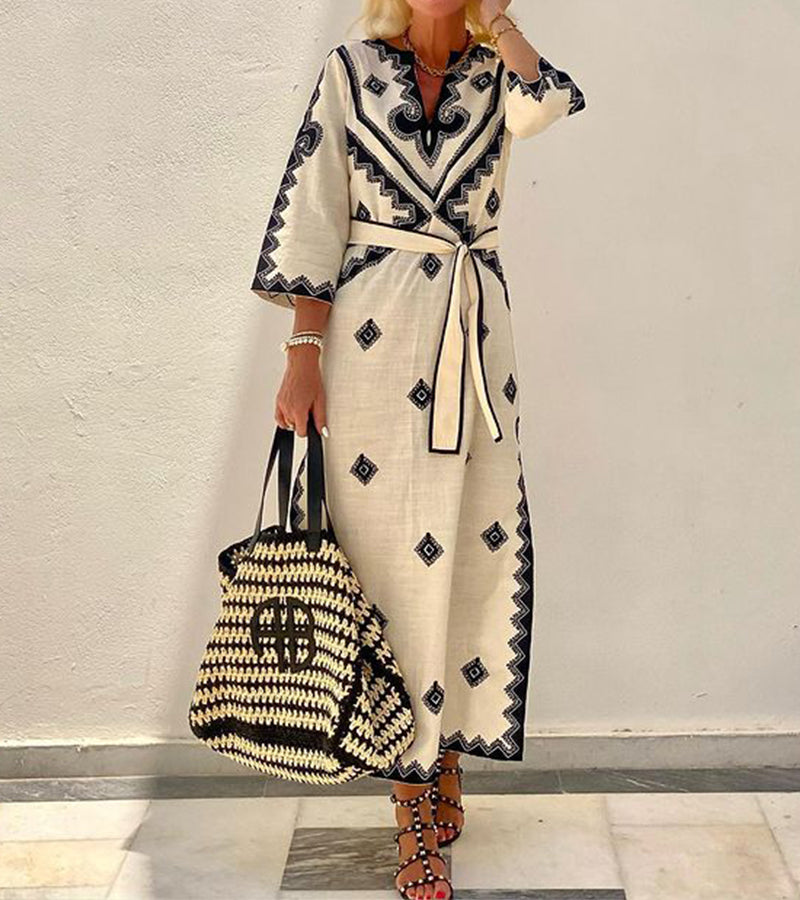 Mekko Kaftan V Hals Jurk met Riem - Mode Vibes