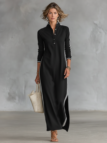 Dames Sweatjurk Maxi Lengte Knoopkraag