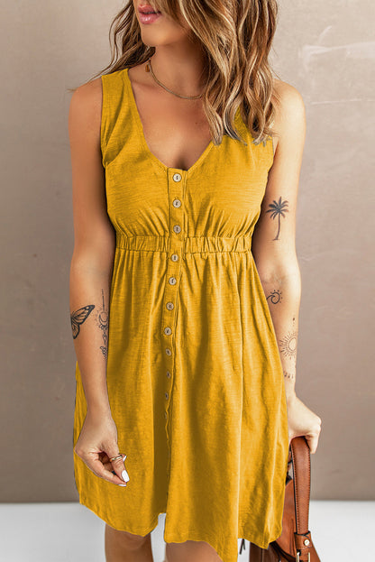 ZomerZin Mouwloze Knopen Mini Jurk