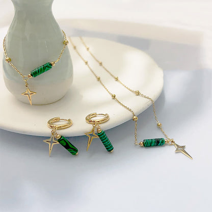 Malachiet Sieraden Set: Oorbellen, Halsketting en Armband Natuursteen - Mode Vibes