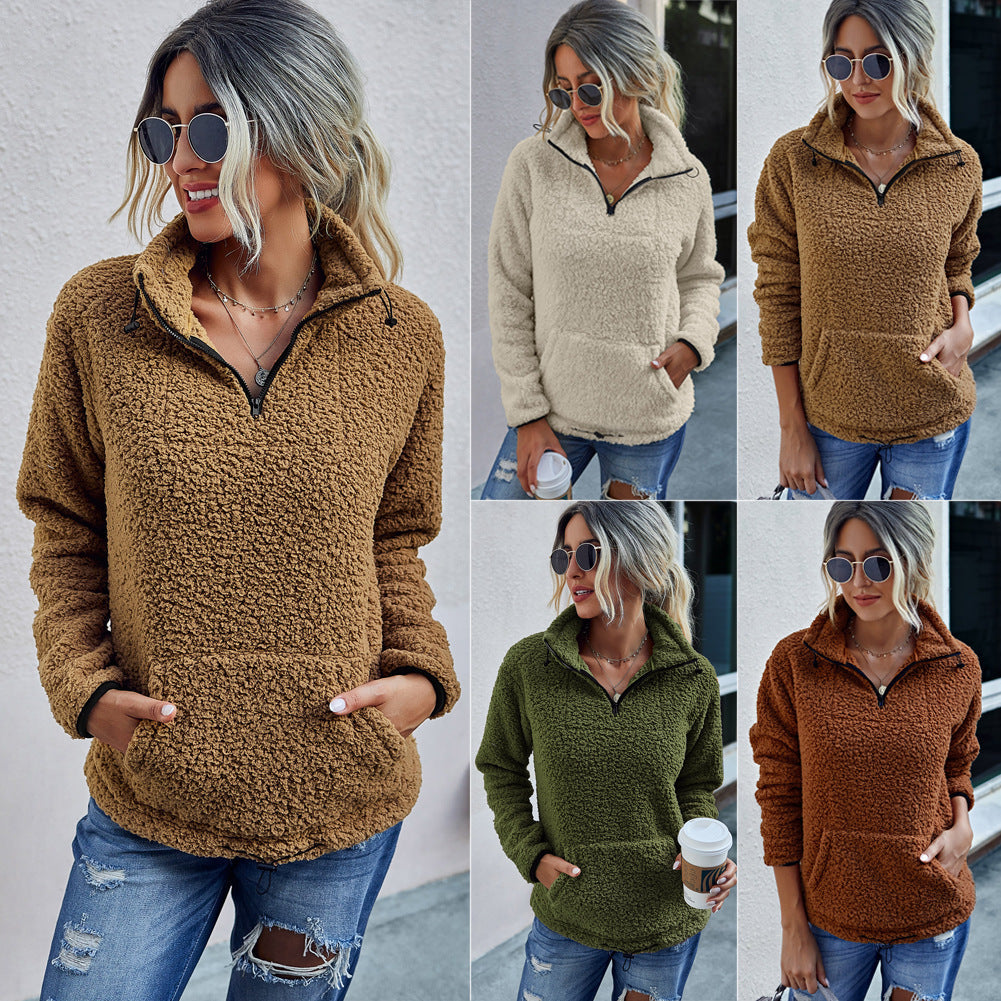 Dames Fleece Trui Warm en Veelzijdig met Halve Rits