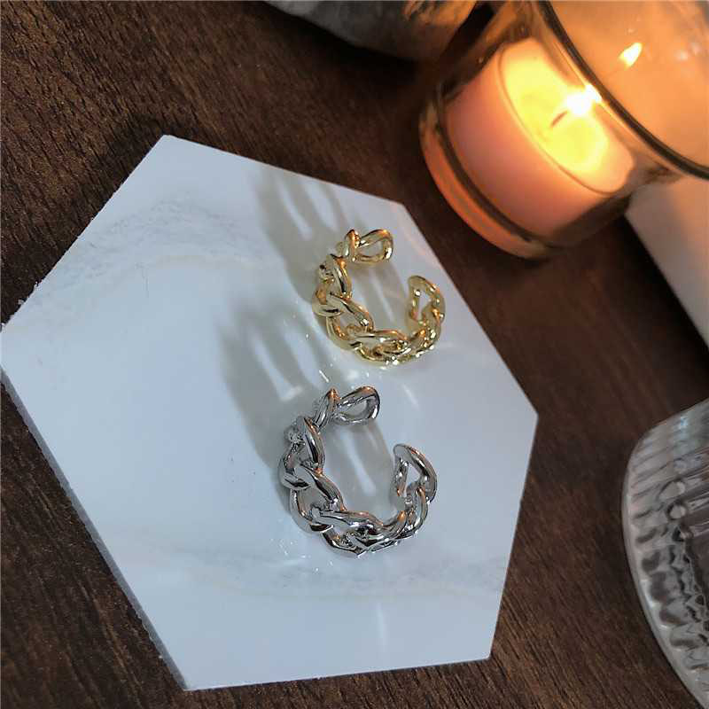 Dames Ring met Gedraaide Ketting Zilverkleurig Open Schakel Ontwerp