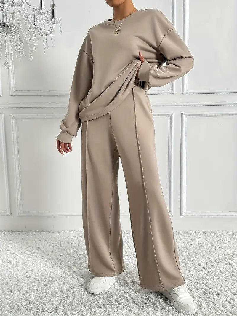 Dames Tweedelige Set Oversized Broek en Crewneck Korean Style - Mode Vibes