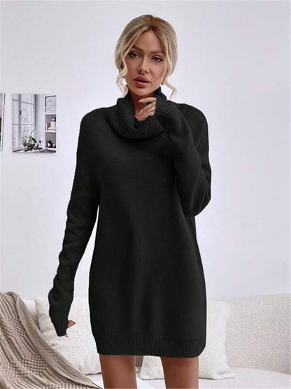 Dames Trui Jurk Gebreid met Hoge Kraag Warm en Stijlvol
