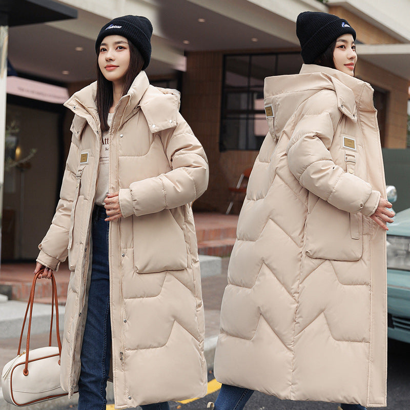 Dames Pufferjas Lange Gewatteerde Winterjas Korea Stijl