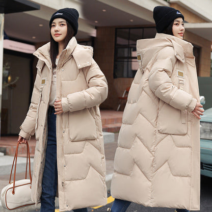 Dames Pufferjas Lange Gewatteerde Winterjas Korea Stijl
