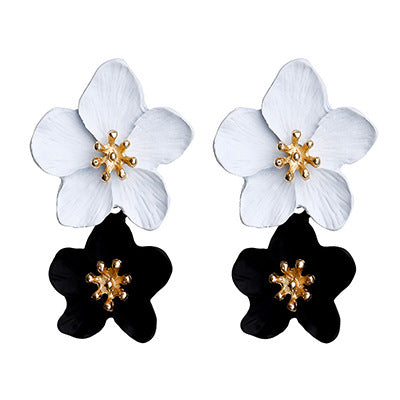 Dames Oorbellen Dubbele Bloem Trendy Zilver металли