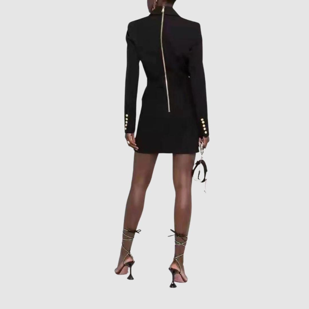Blazerjurk Double-Breasted Met Riem Elegant Dame Jurk