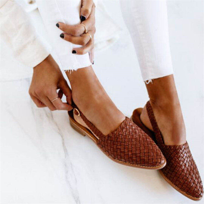 Elegante Slingback Ballerina Gevlochten Leer - Mode Vibes
