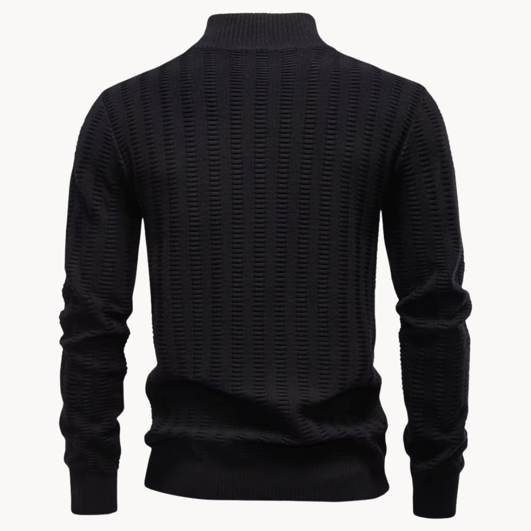 Heren Katoenen Quarter-Zip Trui met Textuur