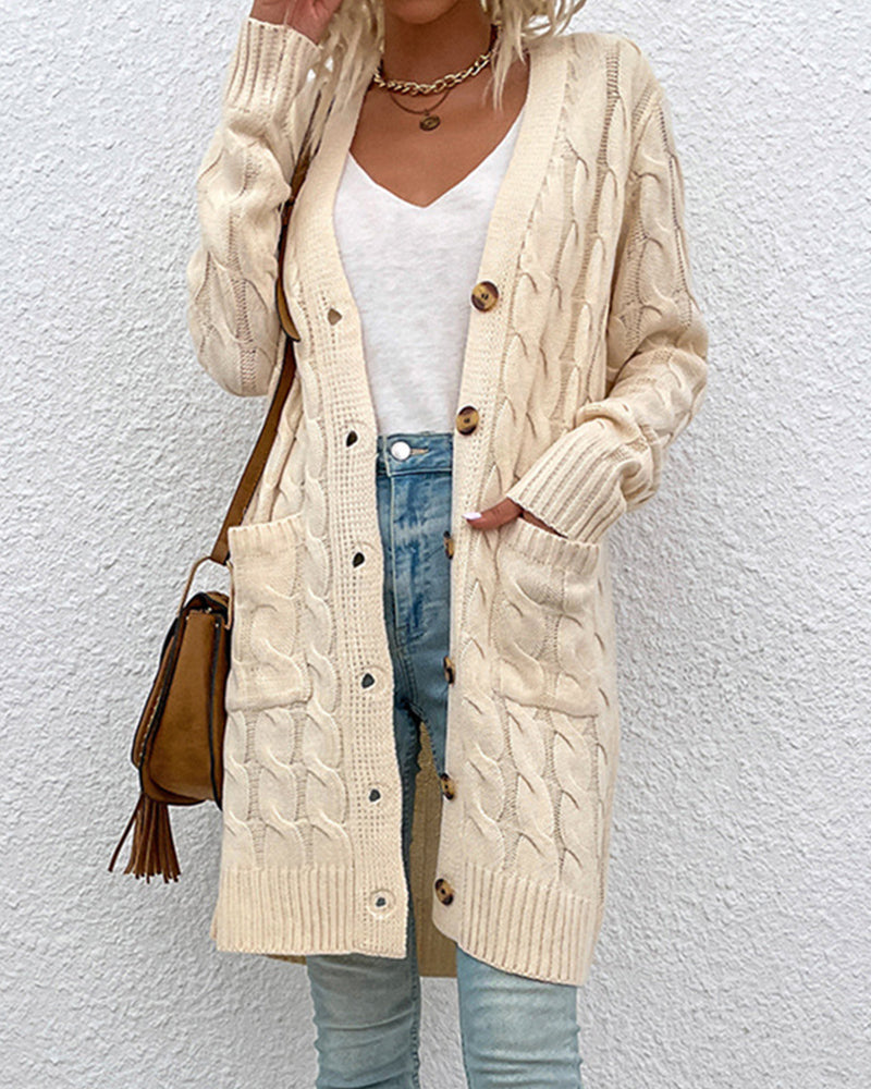 Lange Cardigan Effen Kleur Met Lange Mouwen - Mode Vibes