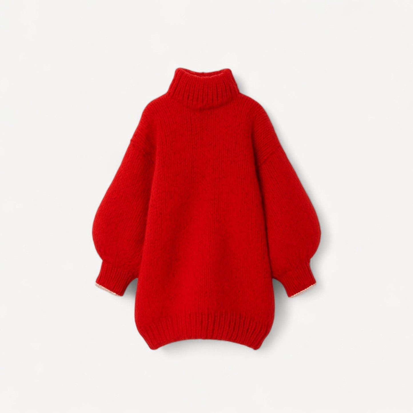 Davies – Oversized Gebreide Trui voor Dames met Hoge Hals en Ballonmouwen
