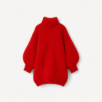 Davies – Oversized Gebreide Trui voor Dames met Hoge Hals en Ballonmouwen