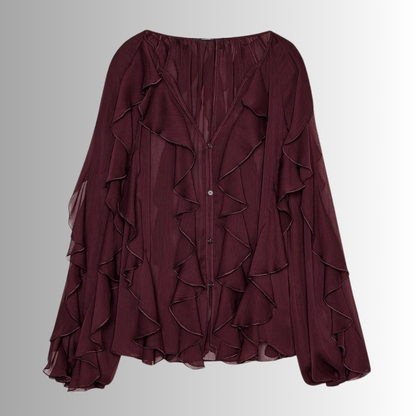 Vrouwelijke Blouse met Ruches en Doorzichtige Mouwen