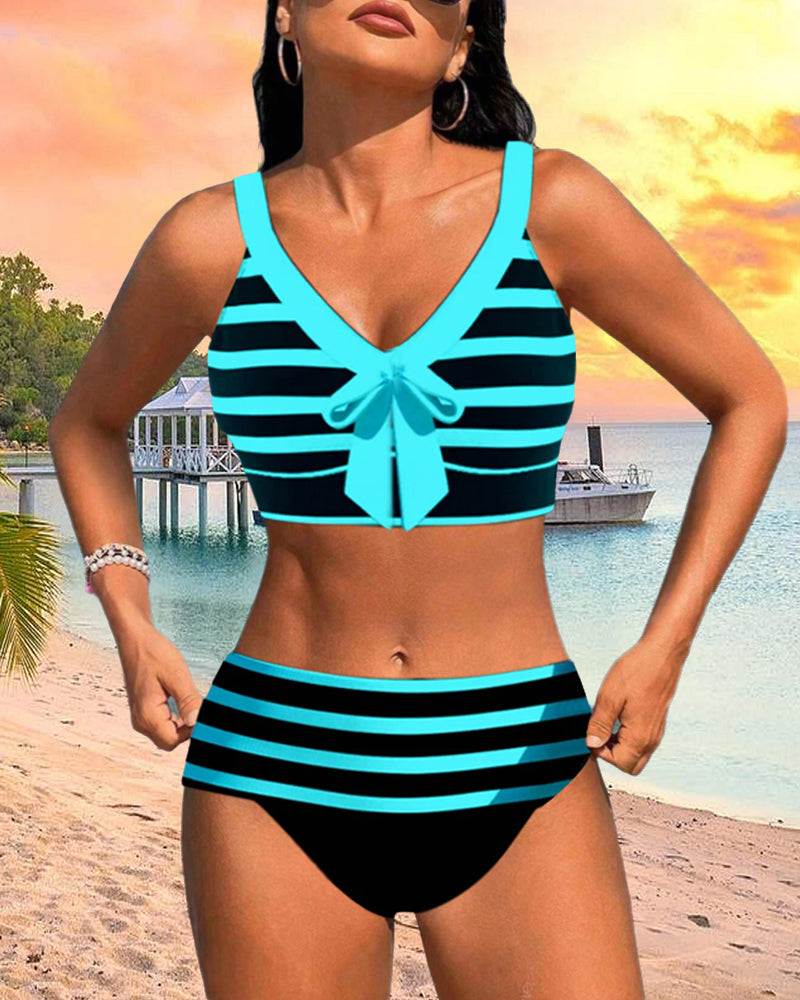 Dames Bikini Hoge Taille Gestreept Elastisch