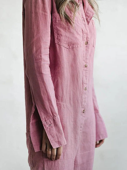 Vrouwelijke Jumpsuit van Katoen met Zakken en Comfortabel Design