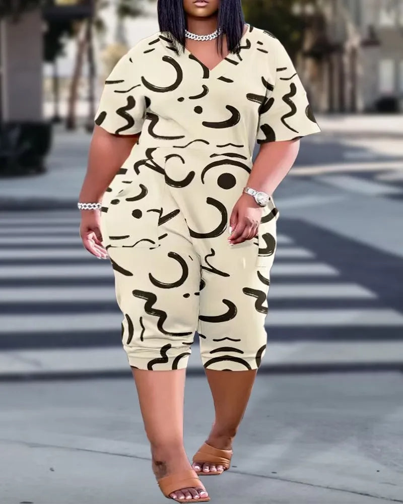 Plus Size Playsuit met Kleurrijke Print Stijlvol en Comfortabel - Mode Vibes