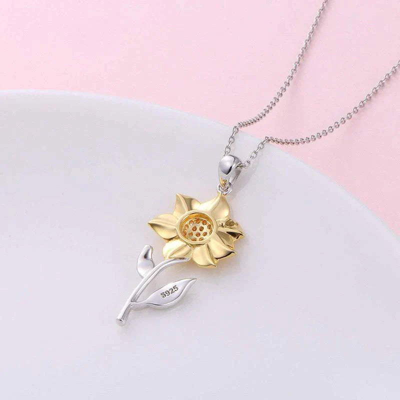 Zilveren Ketting met Gouden Zonnebloem Hanger