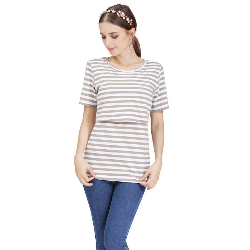 Vrouwelijk Voedingsshirt Gestreept Casual