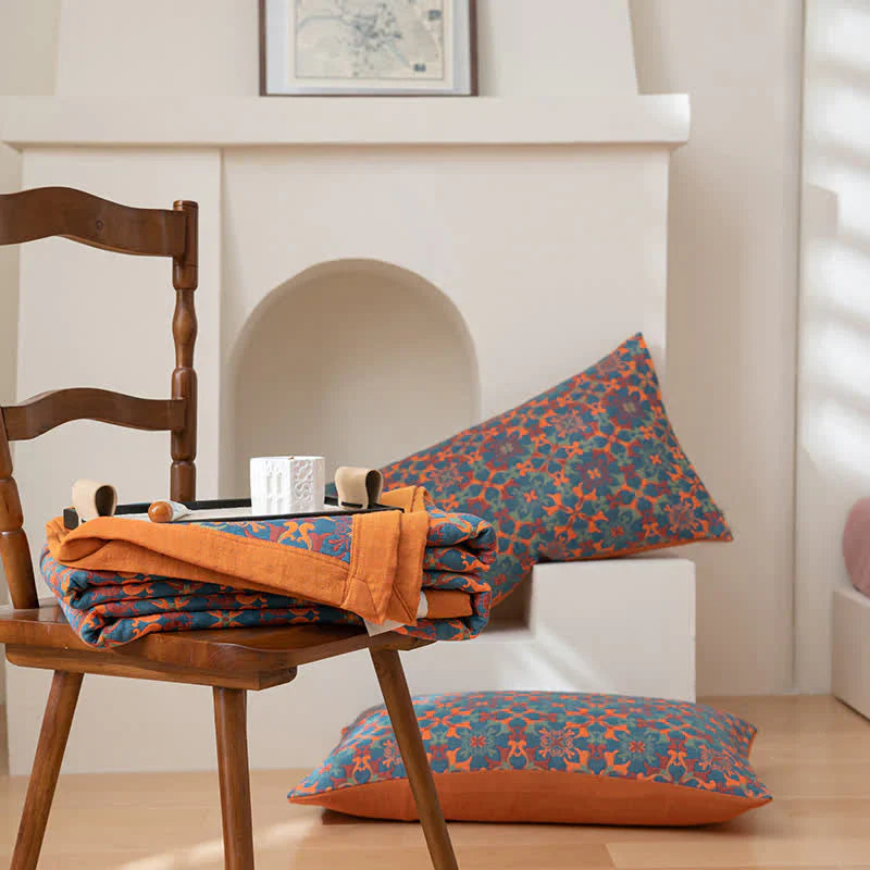 Kleurrijke Quilt Zeslaags Katoen Oranje Blauw Patroon