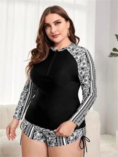 Plus-Size Zwempak Lange Mouwen Sportief en Stijlvol