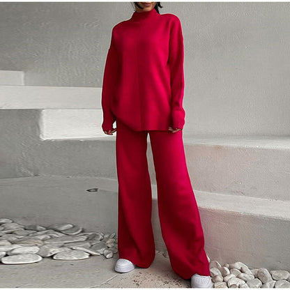 Dames Lounge Set Gebreid Coltrui en Wijde Broek