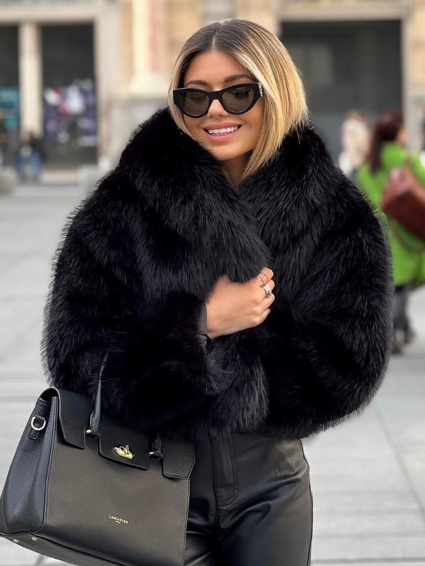 Dames Winterjas Pluche Kort Model met Kraag