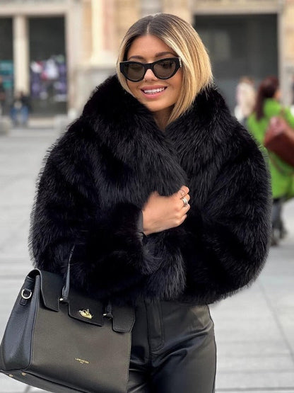 Dames Winterjas Pluche Kort Model met Kraag