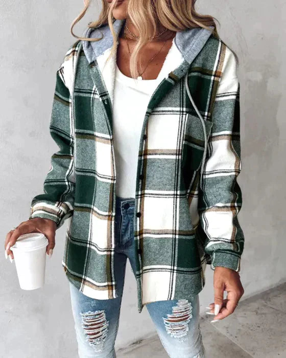 Geruite Winterjas met Capuchon voor Vrouw - Mode Vibes