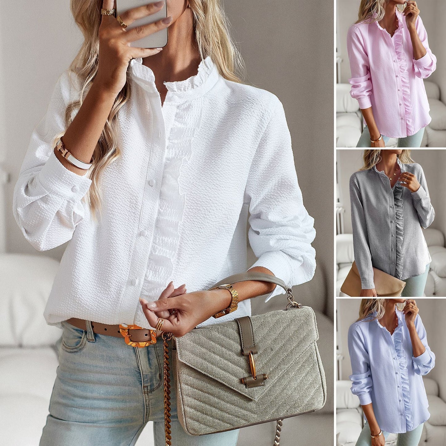 Dames Blouse Fijn Geweven Elegante Ruches Helena